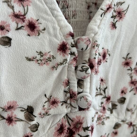 Abercrombie & Fitch Floral Bodysuit Back Smocking Ruffle Sleeve Romantic Boho XS - Picture 6 of 8